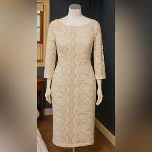 Elegant Cream Lace Long Sleeve Dress